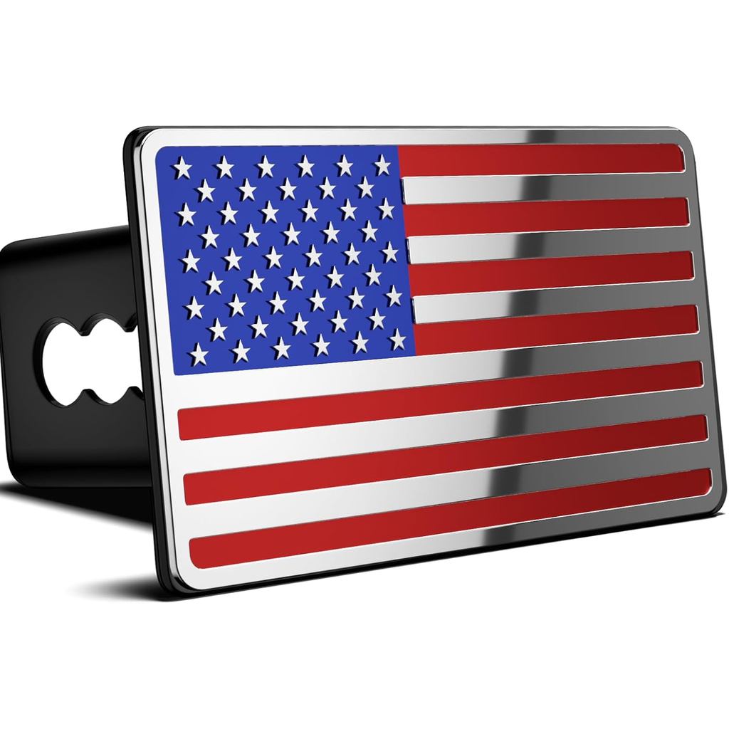 Vỏ bọc dây kéo 2 inch có cờ Mỹ, Vỏ bọc dây kéo bằng kim loại nặng Phù hợp cho đầu thu 2 inch, 3 * 5 "Xanh / Đỏ / Chrome