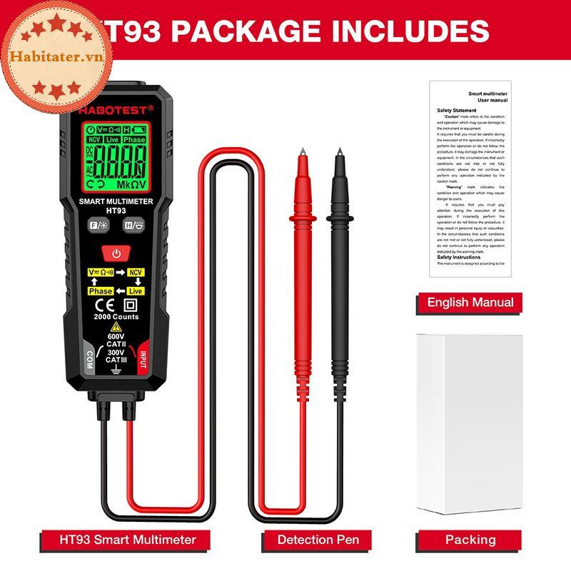 TATER 1 Cái AC / DC Điện Trở Điện Áp Đo Liên Tục HT93 Đồng Hồ Vạn Năng Kỹ Thuật Số Thông Minh NCV Đồ