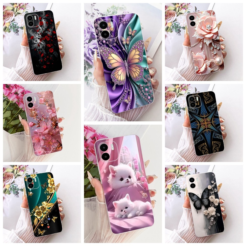 Ốp Lưng Trong Suốt Cho Redmi A1 Mèo Dễ Thương Thời Trang Bướm Ngộ nghĩnh 2D Sơn Vỏ Cho Redmi A2 2302
