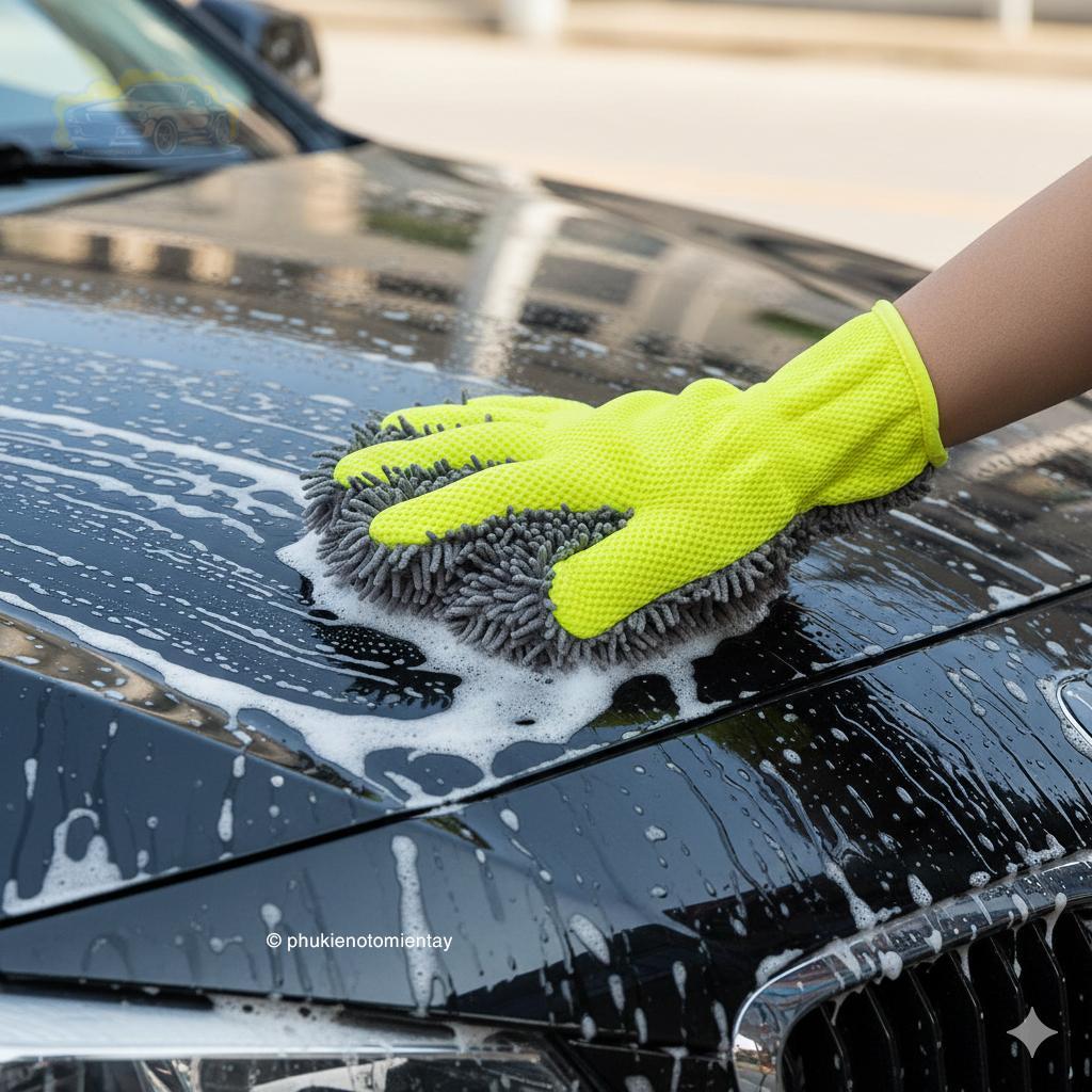 Găng Tay Rửa Xe Ô Tô Sang Trọng Chống Thấm Nước Khăn Lau Xe Ô Tô 2 Lớp Cao Su Bảo Vệ Tay Khi Rửa Xe 3