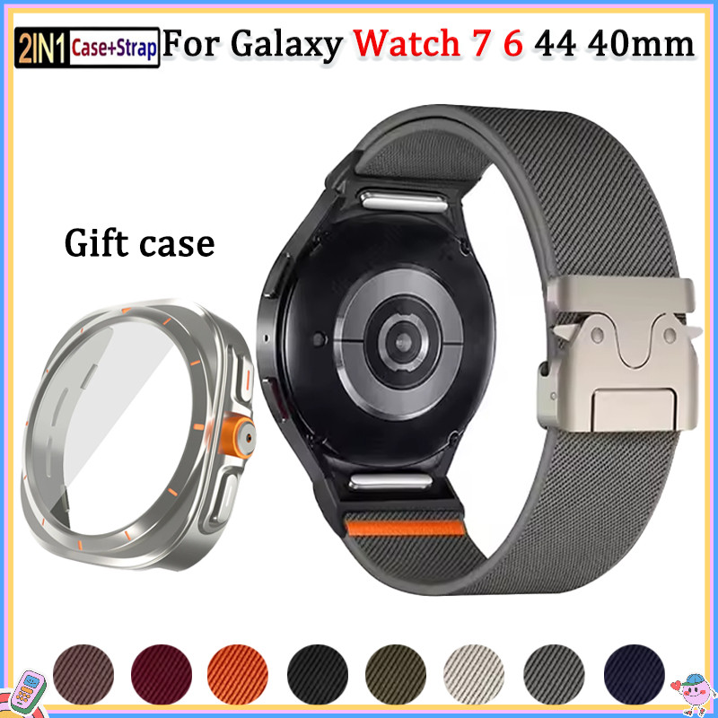 Dây đeo Nylon + Ốp lưng cho Samsung Galaxy Watch 7 6 44mm 40mm Vỏ bảo vệ rỗng cho Galaxy Watch 7 6 D