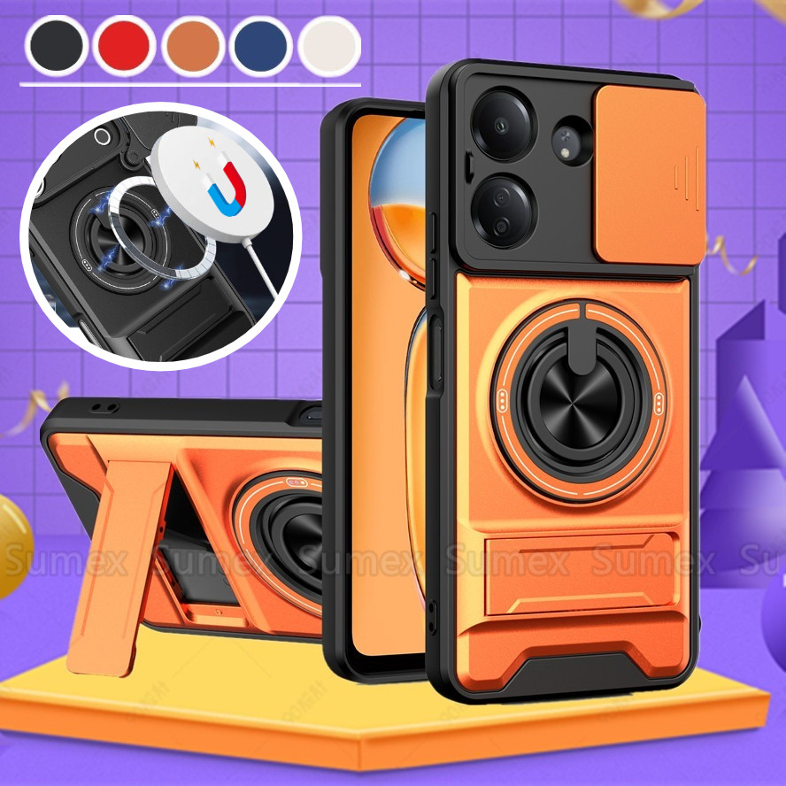 Vỏ Nhẫn Giáp Cho Xiaomi Poco C65 Redmi 13C 4G Giá Đỡ Giá Đỡ Vỏ Điện Thoại Trượt Camera Bảo Vệ Vỏ Cứn