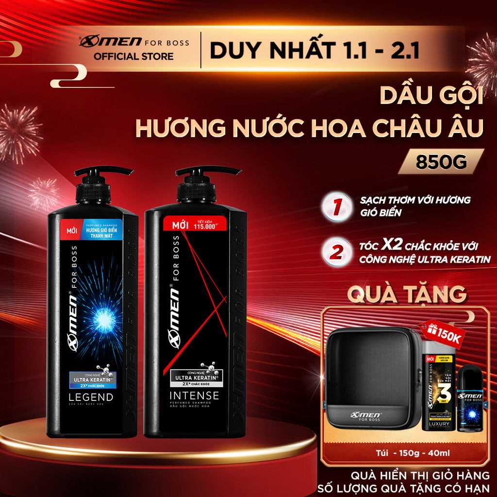  Dầu gội Nam XMen for Boss 850g Intense Legend Hương Nước Hoa Châu Âu Sang Trọng Lịch Lãm 