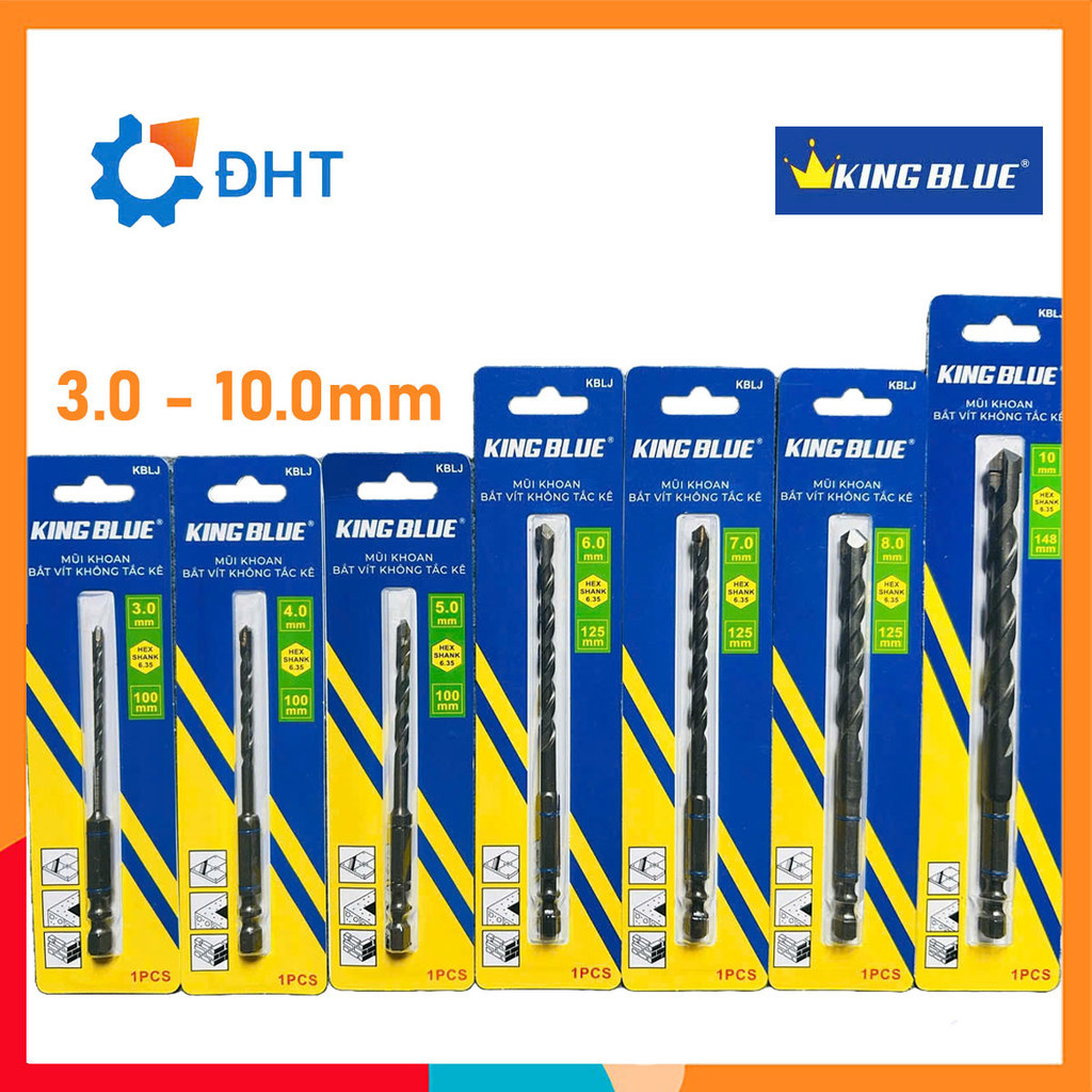 Mũi khoan không tắc kê KINGBLUE KBLJ 3-10mm Mũi khoan đa năng khoan tường gạch men bắt vít không dùn