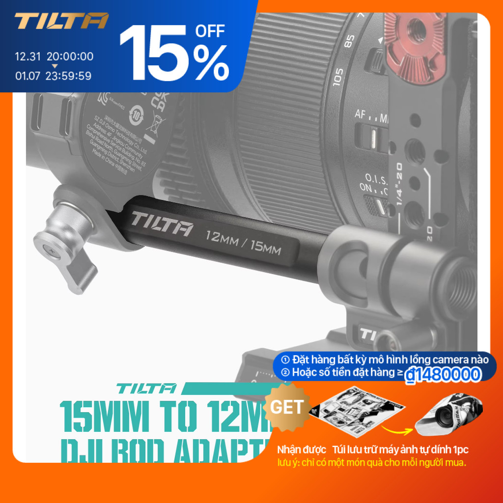 TILTA TA-15R-12R-B Bộ chuyển đổi thanh DJI 15mm đến 12mm 12cm / 20cm Đen cho DJI Follow Focus Motor