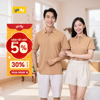    Áo polo cặp đôi nam nữ YODY s.cafe phối cổ trẻ trung năng động WCPO25A074 + MCPO25A135 