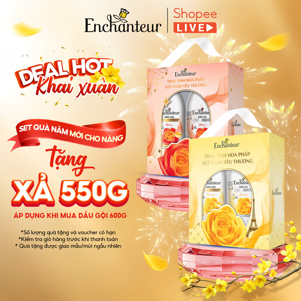   RẺ VÔ ĐỊCH  Combo Dầu gội 600g Enchanteur tặng Dầu xả 550g dưỡng tóc mượt thơm lâu - live 