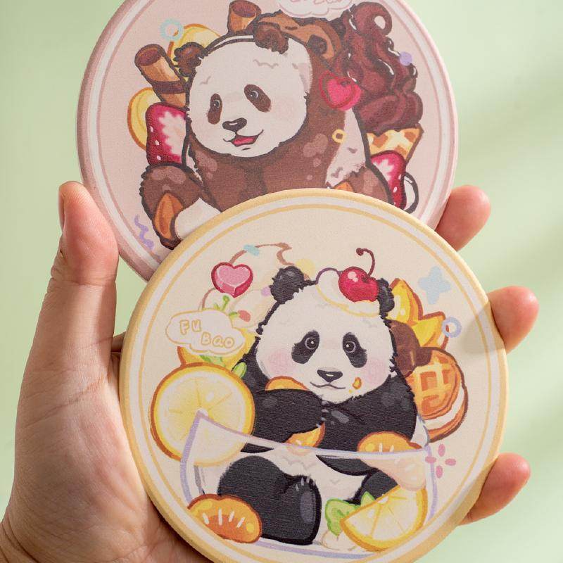 lót cốc lót ly Panda Coaster Panda Văn hóa và Sáng tạo xung quanh Bộ trà dễ thương Phụ kiện Gốm sứ C