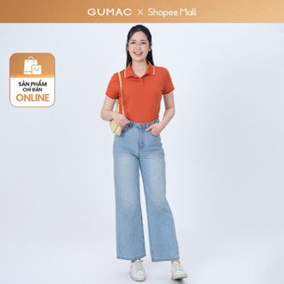  Quần jeans suông nữ Gmorning - GUMAC dài 95cm denim thêu Gmor xanh nhạt tôn dáng  YQJE10080 
