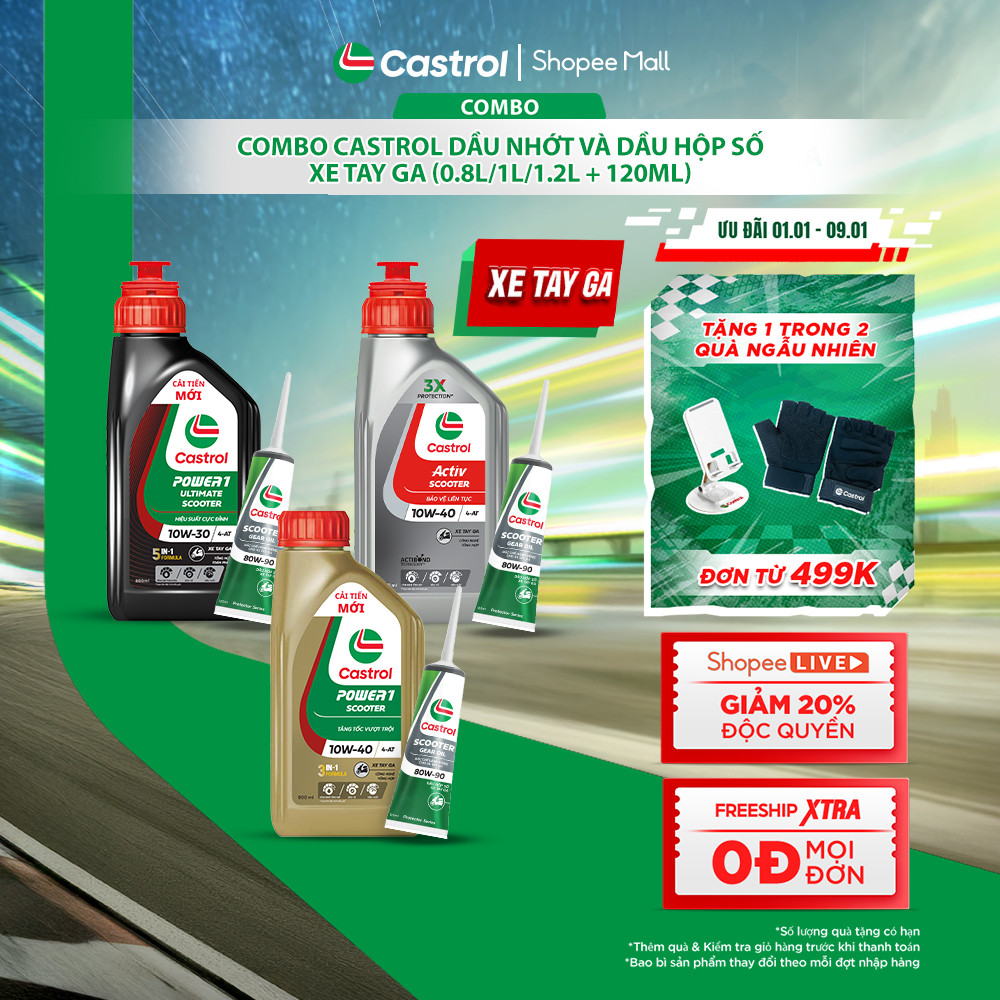   BST Bác tài công nghệ  COMBO tùy chọn CASTROL Dầu nhớt và Dầu hộp số xe tay ga  0.8L 1L 1.2L+120mL  