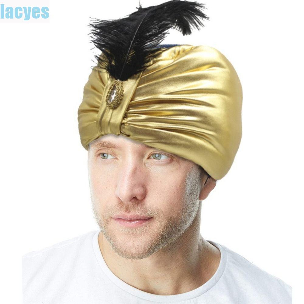 LACYES Xếp Ly Turban, Trang Điểm Mũ Ả Rập Ấn Độ Xếp Ly Mũ, Mũ Dân Tộc Quấn Đầu Vàng Dân Tộc Sultan T