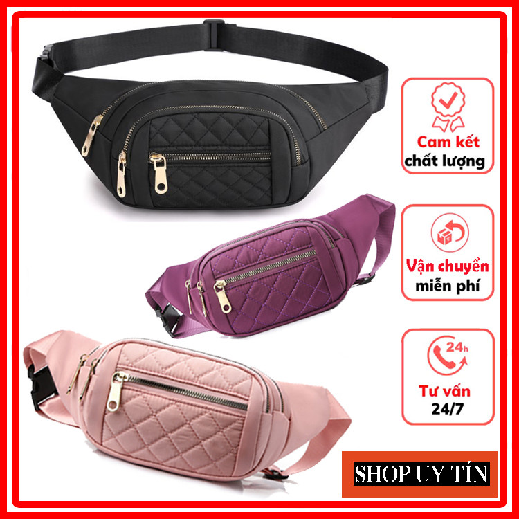 Túi đeo bụng đeo chéo nam nữ chống nước nhiều ngăn, khóa kim loại bền đẹp thời trang