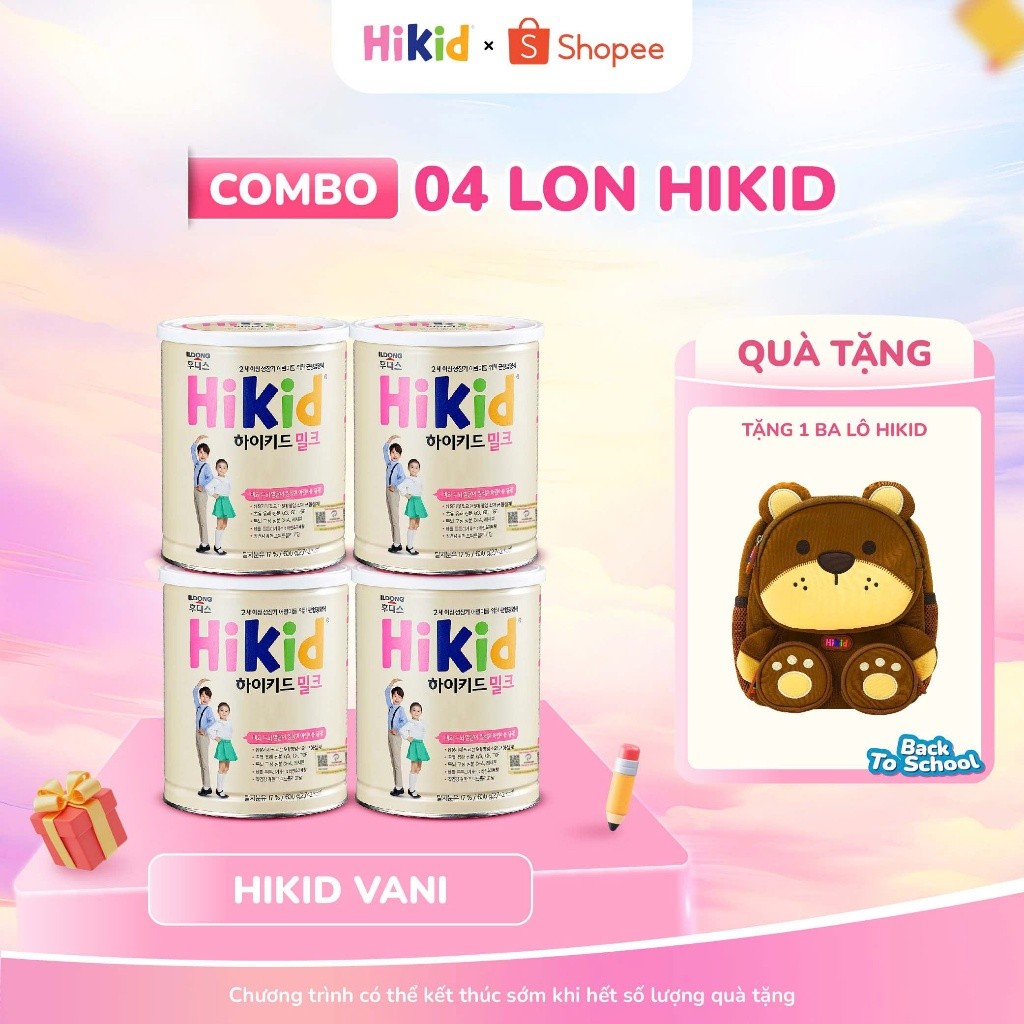 Combo 4 Lon Sữa Hikid Vani Date  2027 Tăng Cao Cho Bé - Sữa Hikid Chính Hãng Nội Địa Hàn Quốc - Tặng