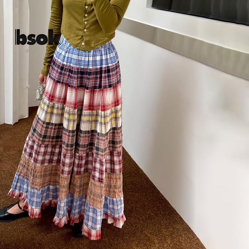 Váy Trailblazer Boho sọc chắp vá retro, style chữ A cho mùa hè