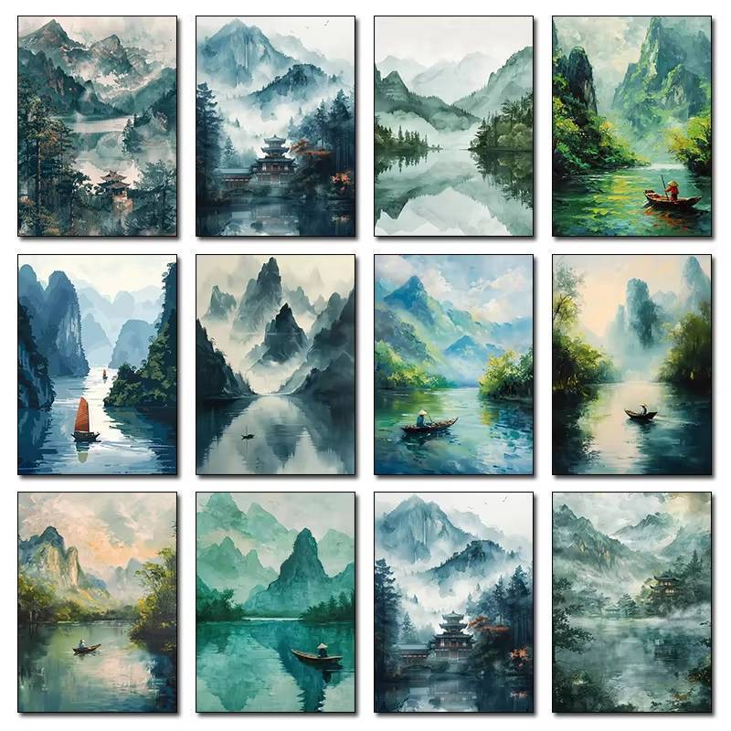 Watercolor Natural Landscape Mountain Forest Lakes Travel Poster Canvas Wall Painting Living Room Be