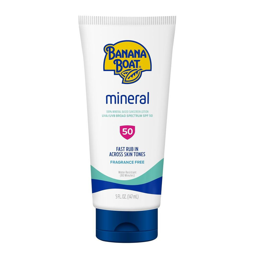 Kem chống nắng Banana Boat Mineral SPF50,5Ounce | Kem chống nắng oxit kẽm, cần thiết trên bãi biển, 