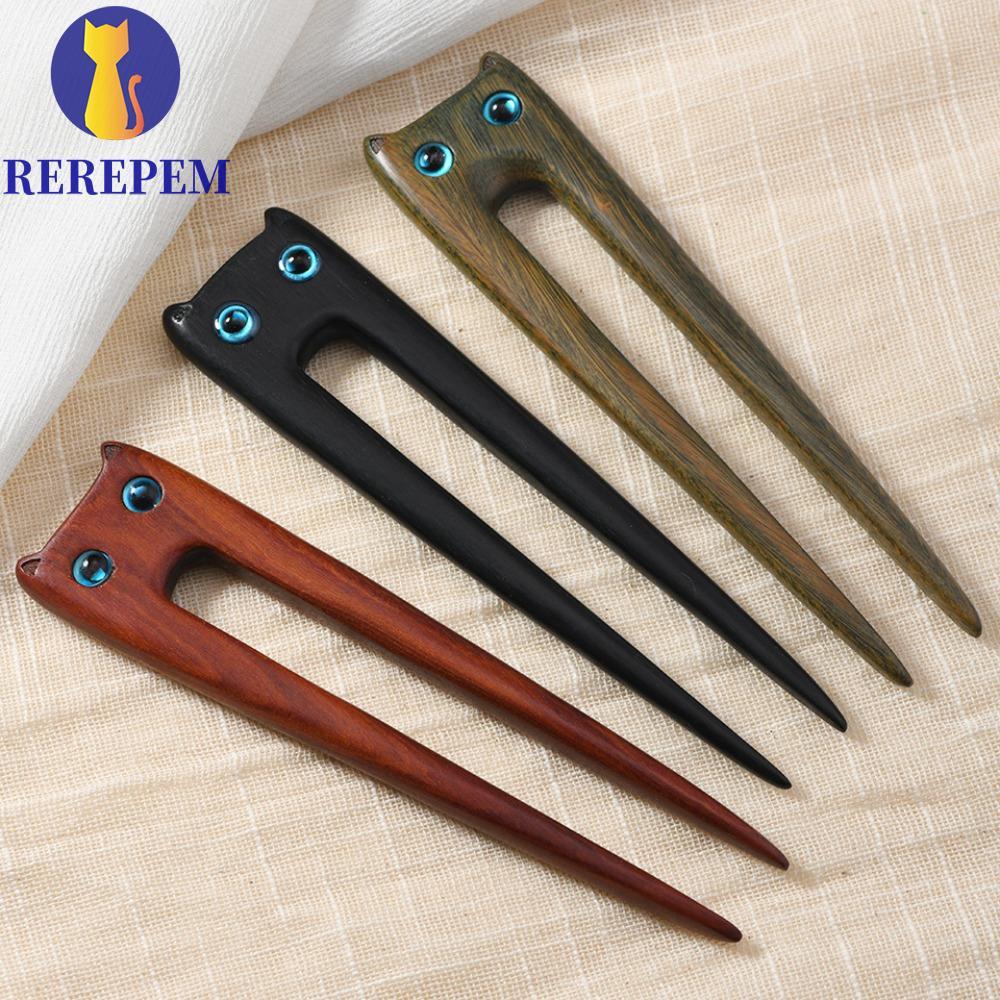 Kẹp tóc mèo gỗ đàn hương MARTIN1, Mũ lưỡi trai bằng gỗ Blackwood Kitty Hair Stick, Cổ Nifty Vintage 