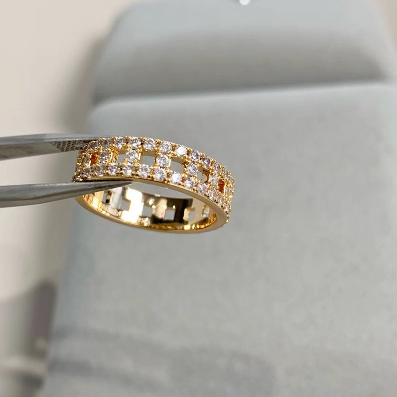 Wide and narrow version full diamond ring plated18K Gold couple's rings, finely crafted hollow inlay