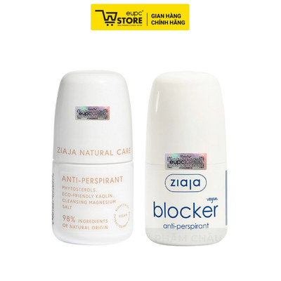Combo Lăn Khử Mùi Kiểm Soát Mồ Hôi Vùng Nách Ziaja Blocker 60ml & Lăn Khử Mùi Ziaja Natural Care 60ml Không Cồn