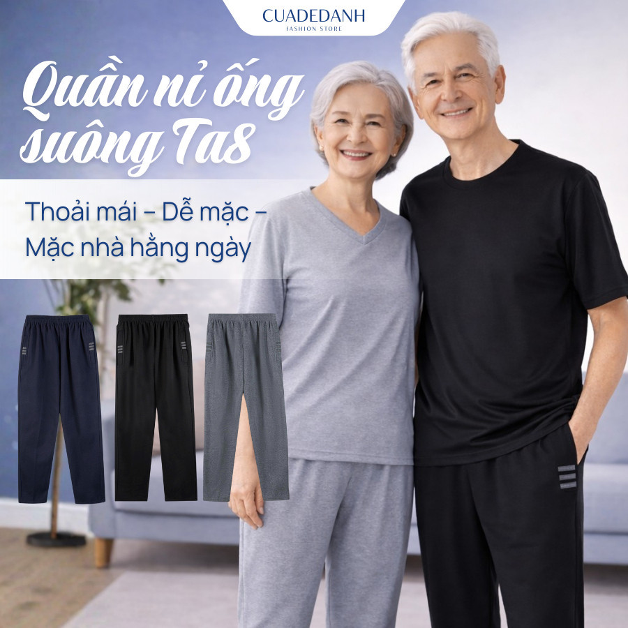 Quần Nỉ Nam Nữ cạp chun co giãn mặc nhà thoải mái cho nam trung niên người lớn tuổi