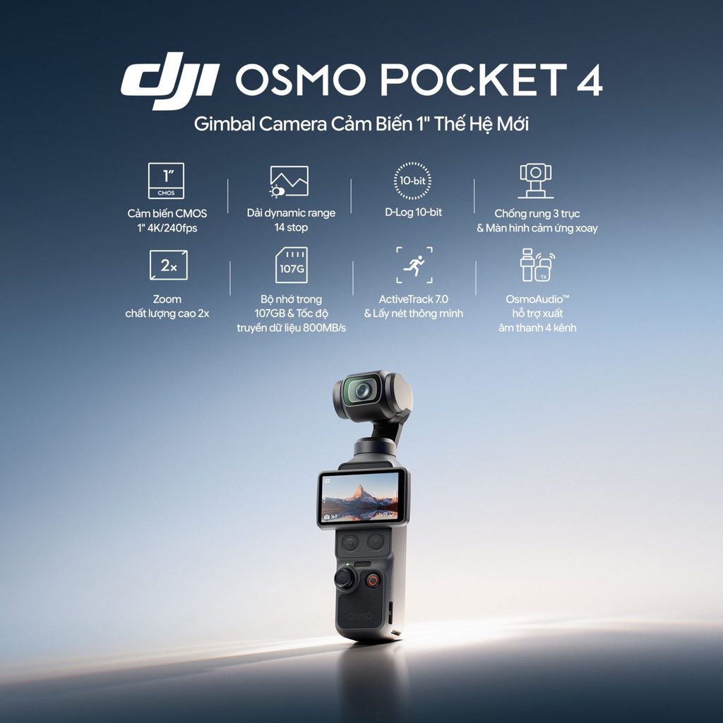Camera DJI Osmo Pocket 4 - Quay video 6K, ActiveTrack 7.0, CMOS 1-inch, 107GB Bộ nhớ trong - BH 12T | BigBuy360 - bigbuy360.vn