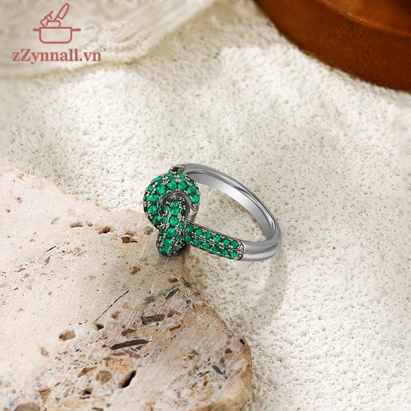 NNhẫn cưới nữ chunky hình học ZZynall - thiết kế cổ điển với màu zircon và nút thắt