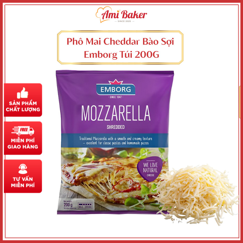 (Hỏa Tốc HN) Phô Mai Cheddar Bào Sợi  Emborg Túi 200G Béo Ngậy, Thơm Ngon