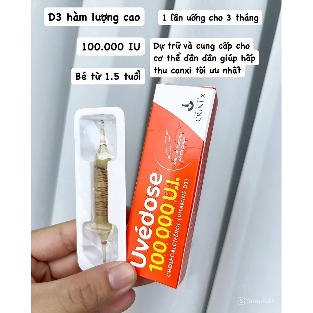 D3 hàm lượng cao , Vitamin D3 Uvedose Liều Cao 100000 UI Của Pháp (1 liều cho 3 tháng), date 2028