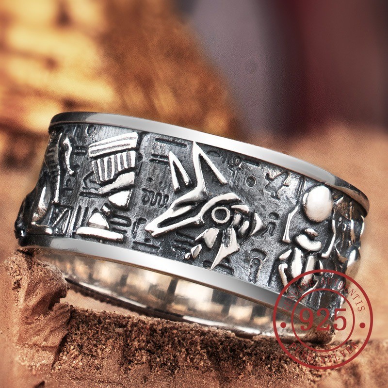 Vòng NhẫnVintage Ai Cập Phong Cách Punk S925 Bạc