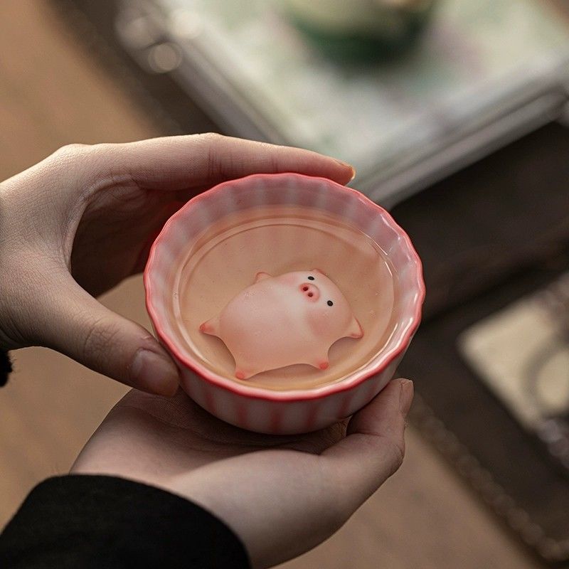 Little Fat Pig Spit Bubble Tea Pet Pig Ru Kiln Tea Cup Master Cup Ceramic Tea Cup Personal Drink Tea