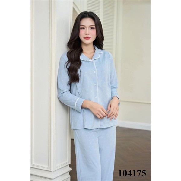 B2mum bộ bầu dài tay B759 nhung tăm ren xanh (L-2XL)