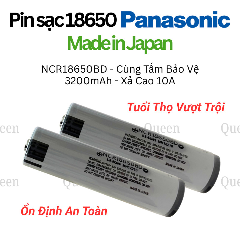 Mới Panasonic Xám NCR18650BD 3200mAh 3.7V Xả Cao 10A - Với Tấm Bảo Vệ - Sản xuất Nhật Bản