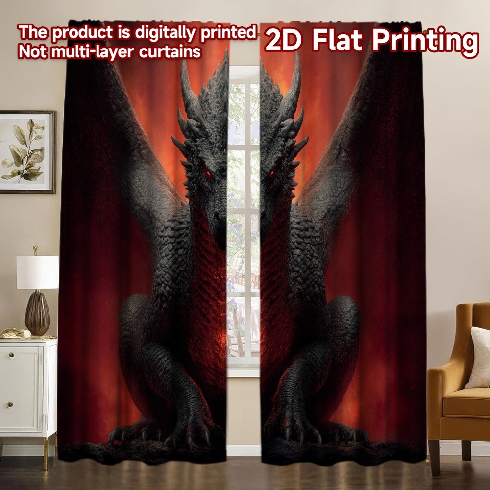2D FLAT IN 2 Rèm (Không Cần Cần) Fiery Dragon Design Light Filtering Chic Rèm Máy Rèm Vải Có Thể Giặ