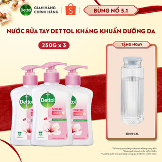  Combo 3 nước rửa tay Dettol kháng khuẩn dưỡng da hương hoa anh đào - Chai 250g 