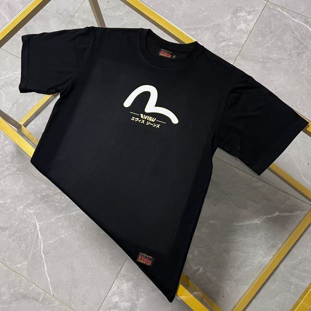 EVISU2580 Phong Cách Mới Ngắn Tay In Chữ Rời Nam Nữ Thường Ngày