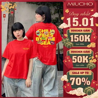  Áo Thun Boxy MIUCHO Chill Vibes Vải Cotton 2 chiều Thoáng Mát Tay Ngắn Cổ Tròn Đứng Form In Mix 2104 