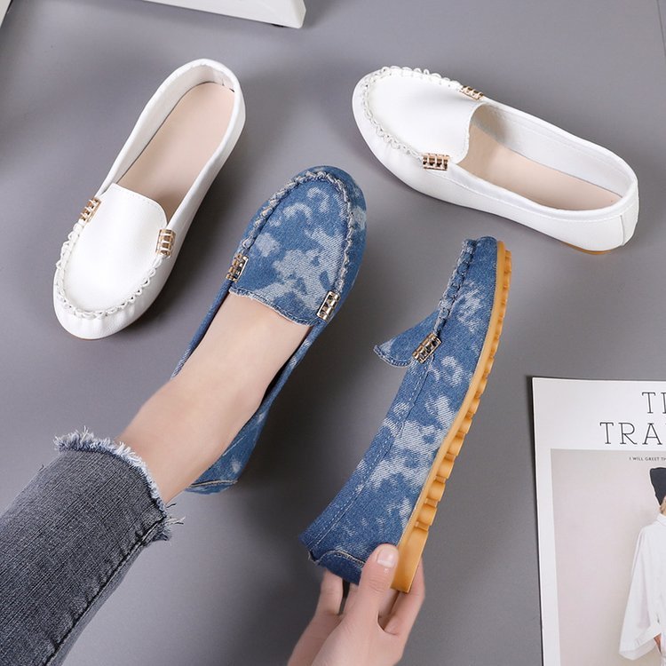 Plus Size Giày Nữ Denim Loafers Nông Miệng Flat Loafers