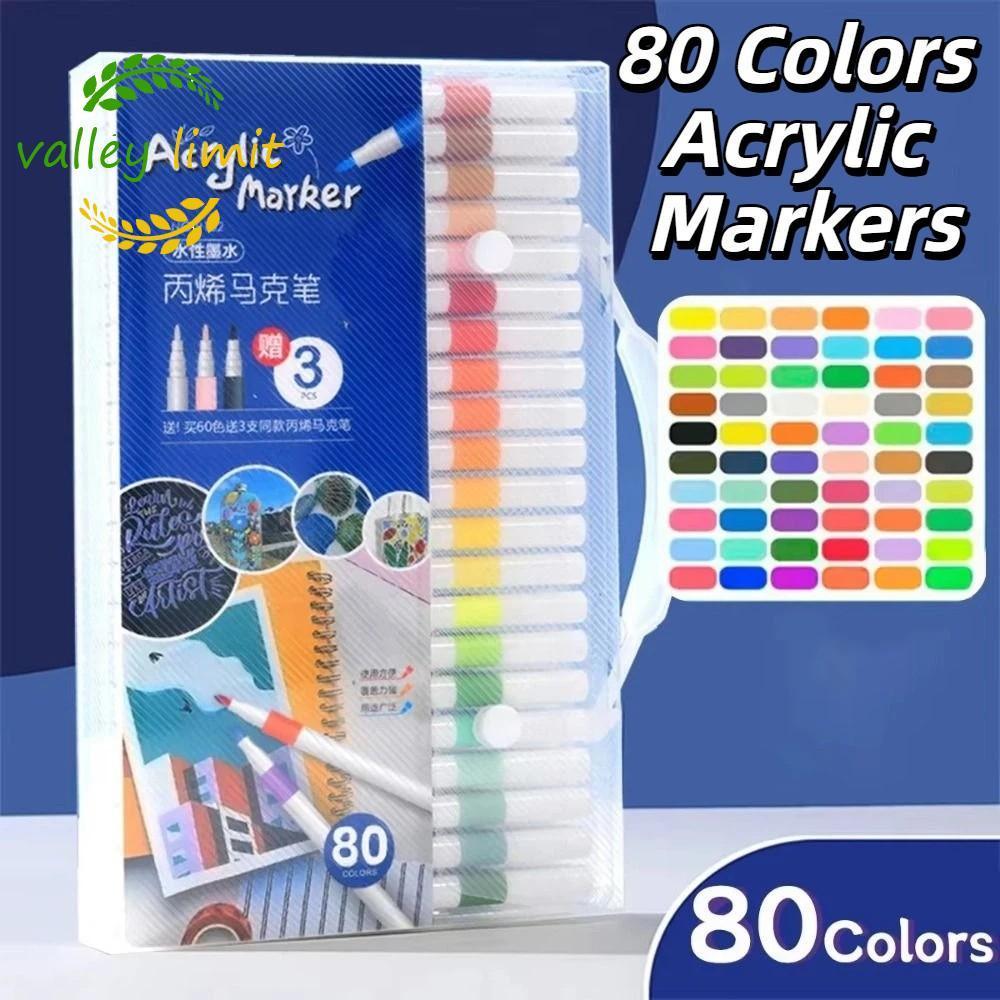 VALLEY LIMIT Paint Art Marker, Waterborne Brush 80 màu Acrylic Marker Pen Set, Chuyên nghiệp Không đ