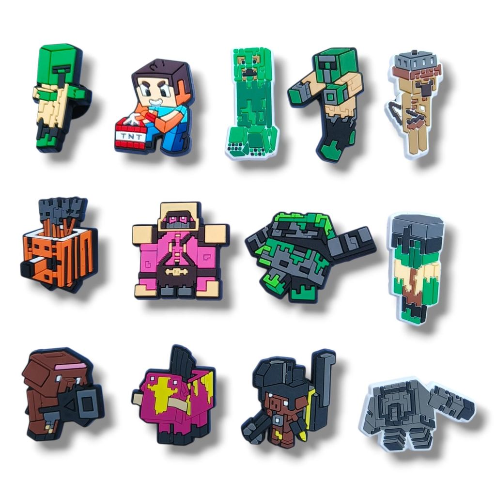 Set charm MINECRAFT QUÁI VẬT gắn dép cross, Nút gắn jibbitz sticker anime dép cross cham 2D nhựa PVC