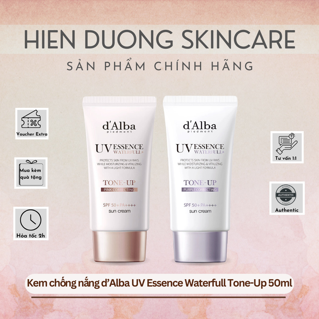Kem chống nắng D'Alba UV Essence Waterfull Tone Up 50ml | d'Alba Tone hồng/tím, chống nắng tốt, nâng