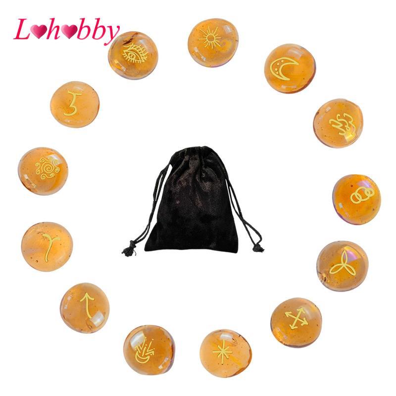 13x Runes Set Công cụ giải phẫu Túi dây rút Thủy tinh Runes Món quà phù thủy