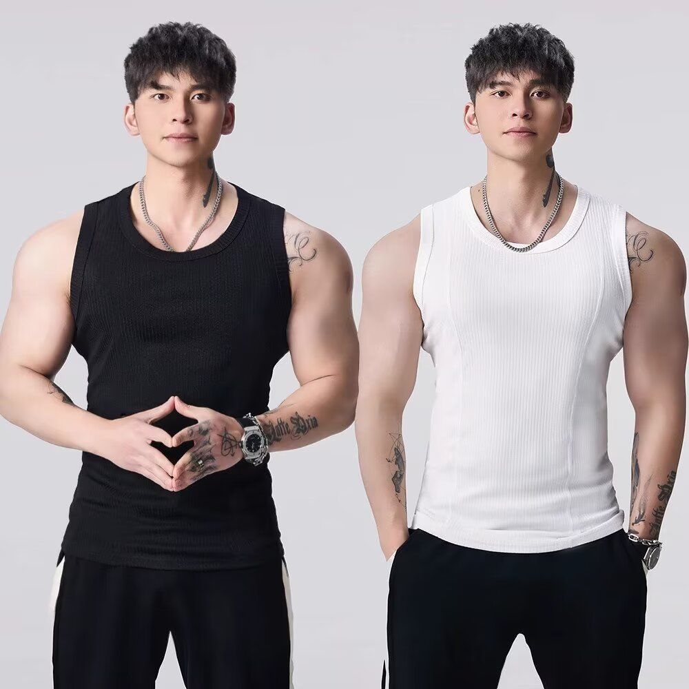 Áo Vest Nam Co Giãn Slim-fit Đáy Skinny Hurdles Áo Cotton Vai Rộng Áo Vest Trắng