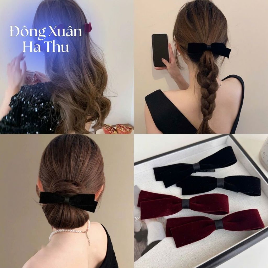 Set 2 Kẹp Ngang Nơ Nhung Phong Cách Hàn Quốc Douyin Dễ Thương Điệu Đà Cho Nữ NN15 DXHT