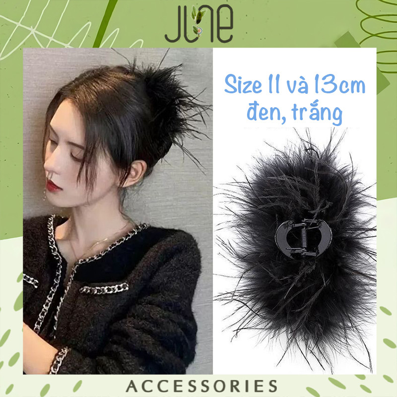 Kẹp tóc ngoạm lông đà điểu mềm mượt size lớn 13cm thời trang sang trọng June Accessories
