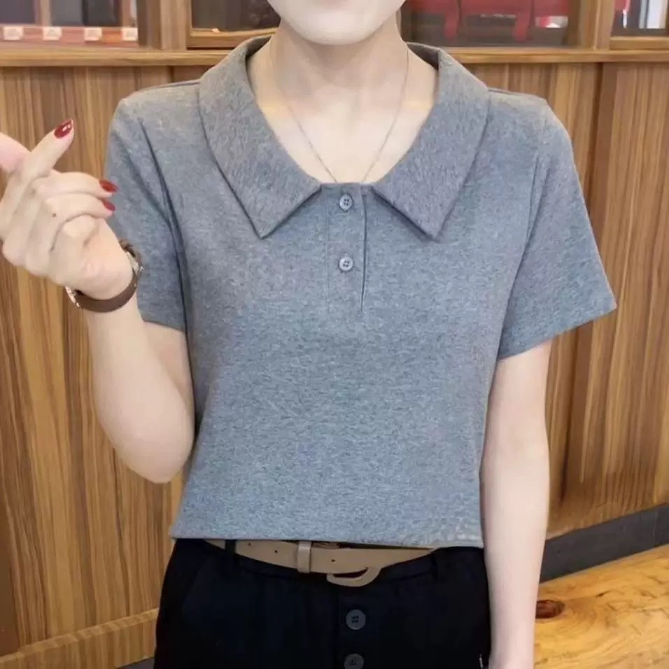 2026 Summer Short Sleeve New Fashionable Stylish Slimming Solid Color Peter Pan Collar All-Matching 