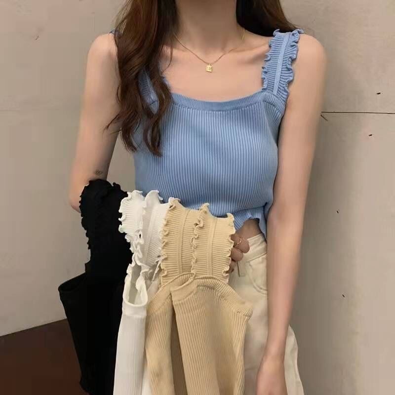 【Ready Stock】 Camisole Women's Inner Wear Summer Design Sense Niche Base Tube Top White Knitted Top 