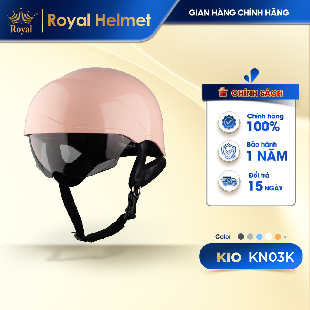 [Royal Helmet Store] Mũ Bảo Hiểm Nửa Đầu KIO KN03, Kính Âm Ngắn Phủ Nano Hạn Chế Tia UV, Lót Êm