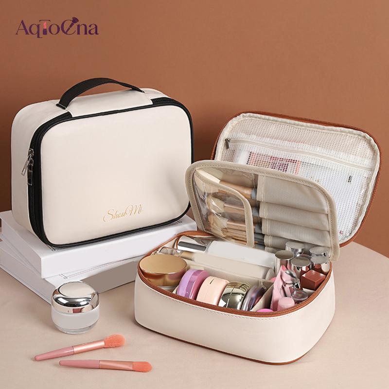 AqToCna 3 Trong 1 Túi Đựng Trang Điểm PU Di Động Dung Tích Lớn Giặt Đa Năng Túi Đựng Mỹ Phẩm Chia Tự