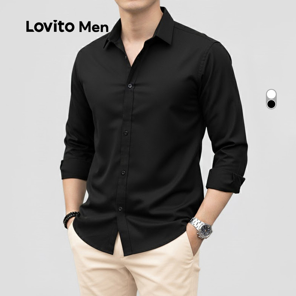 Áo sơ mi Lovito thanh lịch có nút mặc bốn mùa cho nam LNE114085
