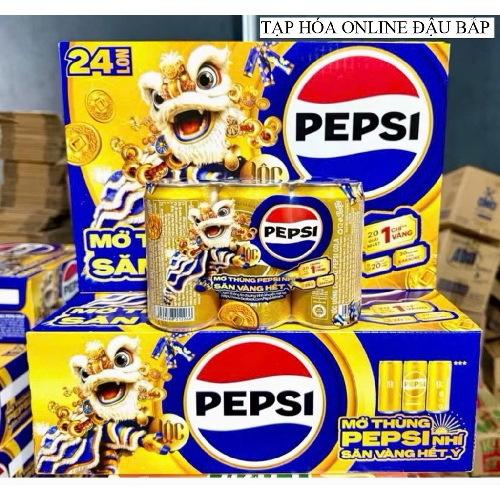 Thùng 24 Lon Vàng Tết Tài Lộc Pepsi 235ml Có Thẻ Cào Trong Vỏ Thùng ( Lon Tết )
